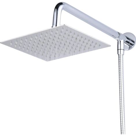 ZOLGINAH Cabezal de ducha de lluvia de montaje en pared cuadrado de 40 cm con brazo de ducha Manguera de ducha Acero inoxidable Acabado en cromo (1/5)