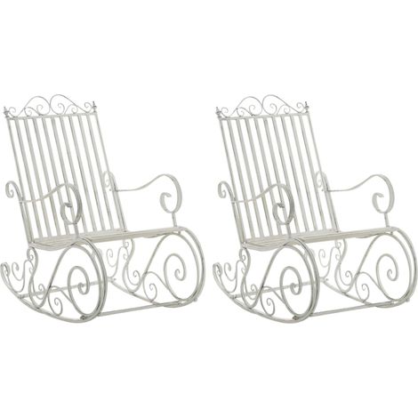 Lot de 2 fauteuils à bascule pour extérieur avec accoudoirs en métal blanc vieilli 100002844