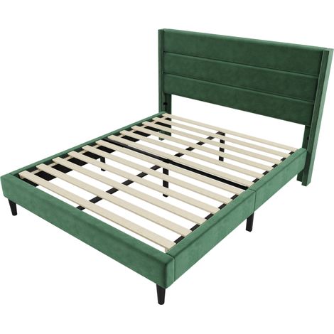 Letto Matrimoniale 140 x 200 cm con Testiera Imbottita, senza Materasso, in Velluto, Verde Scuro (1/5)