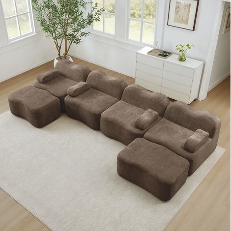 Canape d'angle modulable 4 places velours marron OKMYHOME (1/5)