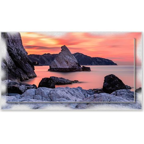 Lupia - Quadro moderno su Tela con Cornice stampata NEWEXT 75x135 cm, paesaggi localismi italiani, per casa soggiorno capezzale camera da letto hotel ufficio, ANCONA TRAMONTO BAIA DI PORTONOVO (1/4)