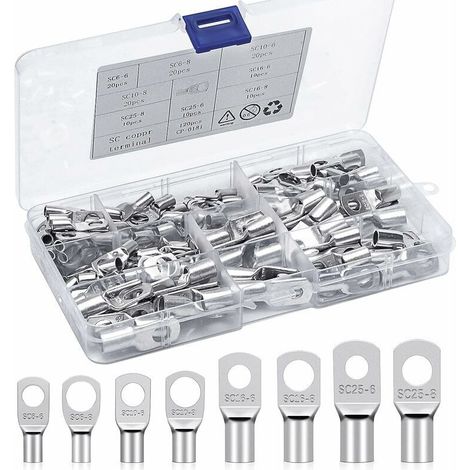 Kit di 120 terminali a crimpare in rame stagnato – cavi da 6-25 mm² – terminali SC per applicazioni automobilistiche e motociclistiche – eccellente conduttività elettrica – 120 pezzi