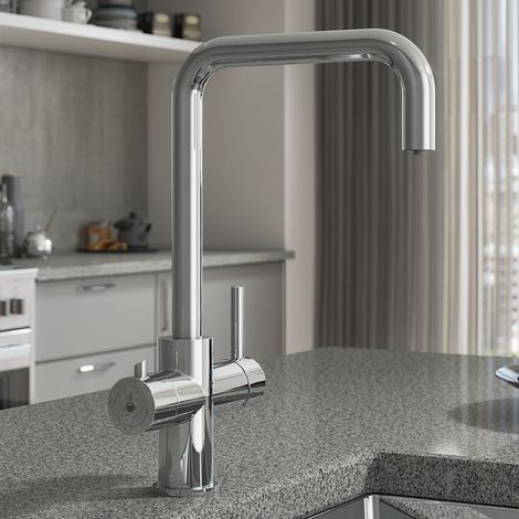 ArtiKitch 3 in 1 Instant Boiling Water Kitchen Mixer Tap Twin Lever Tank Hot Cold Chrome (1/4)