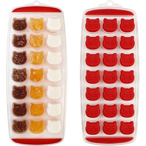 Moule à glaçons, moule à bonbons et chocolat, moule à glaçons chat, démoulage facile, sans BPA, lot de 2, rouge, compatible lave-vaisselle (1/5)