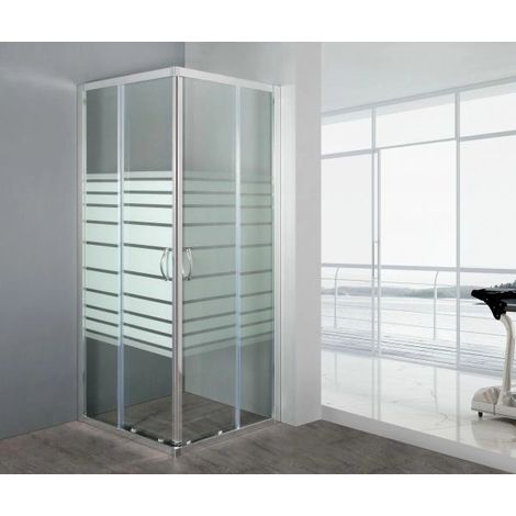 Box Doccia Vetro Serigrafato Anticalcare Temperato 6MM Apertura Angolare Doppio Scorrevole H190 75 x 75 x h190 cm (1/5)
