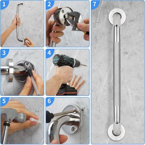 Barra de apoyo de pared para personas mayores，Barra de equilibrio antideslizante de acero inoxidable de 40 cm y pasamanos resistentes，2 piezas (1/4)