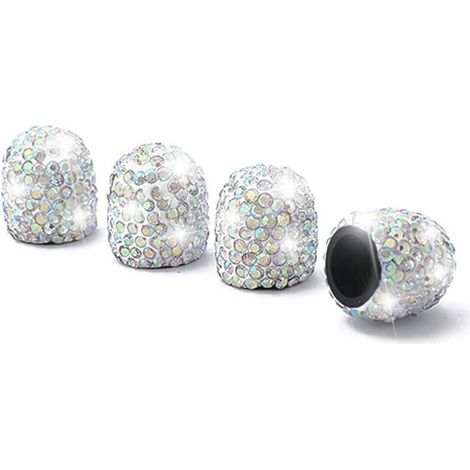 4 PCS Bouchons De Valve De Pneu, Diamant Cache-Poussière De Valve, Capuchons De Poussière De Voiture, Cristal Strass Voiture Pneu Valve Tige Capuchons, Voiture Accessoire Attrayant (AB) (1/5)