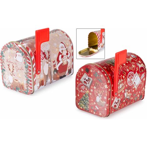 Scatole regalo a forma di portalettere natalizio realizzate in metallo, adatte per il contatto alimentare, set da 12 pezzi, cm 13 x 8 x 9,5 H