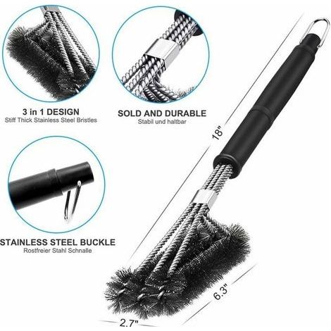 Grillbürste, 3-in-1 Grillreinigungsbürste, langer Griff, Edelstahlborsten für schnelle und effiziente Reinigung (1/5)