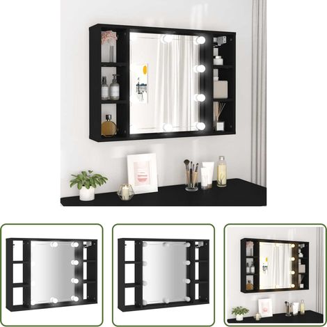 Miroir LED - Armoire à miroir avec LED noir 76x15x55 cm (1/5)