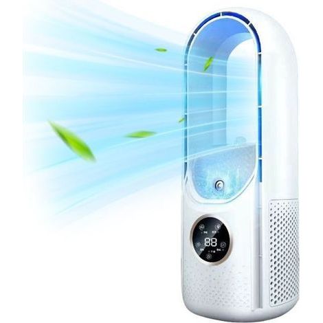 (Blanc)Ventilateur sans pales, 6 vitesses, minuterie de mise en veille, refroidissement grand angle, silencieux à ions négatifs, Blanc (1/5)