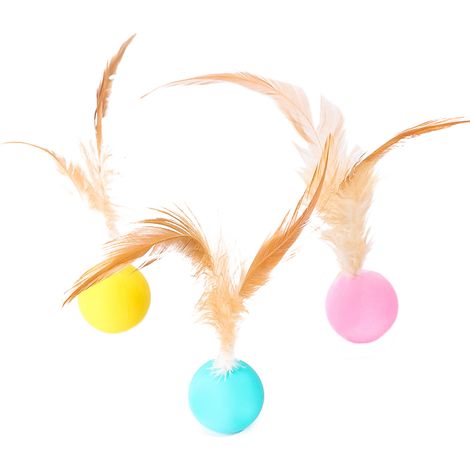 Jouet pour chat d'intérieur, balle en plumes pour chat, jouet pour animal de compagnie, balle en silicone pour chat