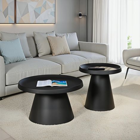 Le Quai Des Affaires – Lot de 2 tables basses rondes en métal noir – Hauteur 41/49 cm – Diamètre 69.5/49.5 cm – Style contemporain épuré (1/5)