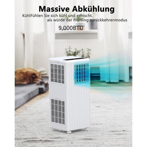 HAUSPROFI 9000 BTU tragbare Klimaanlage, 3-in-1-Funktion mit Kühlen, Entfeuchten & Lüften, 2,6 kW, Schlafmodus, 24h Timer, leiser Betrieb, Öko R290, 50 dB