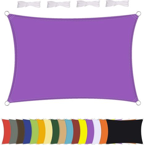 Voile d'ombrage rectangulaire imperméable, résistant aux intempéries, polyester de qualité supérieure, plusieurs longueurs et largeurs au choix avec cordes de fixation, rectangulaire 2,5 x 3,6 m (1/5)