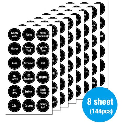 144 Pièces Étiquettes Épices, Réutilisable Autocollants pour Bocaux à Épices Ronde pour Cuisine Pots à épices, Pots à Confiture (1/5)