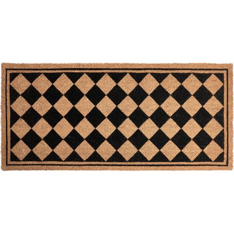 Doormat Beige and Black Coir with Anti-Slip Bottom 55 x 120 cm Anti Slip Decoration Diamond Pattern Welcome Mat CARDONA (1/5)