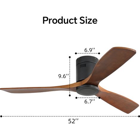 52 Inch Low Profile Ceiling Fan DC 3 Carved Wood Fan Blade Noiseless Reversible Motor Remote Control Without Light (1/5)
