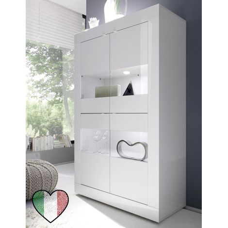 Credenza Vetrina 4 ante Bianco laccato lucido con inserti in vetro - Basic (1/5)