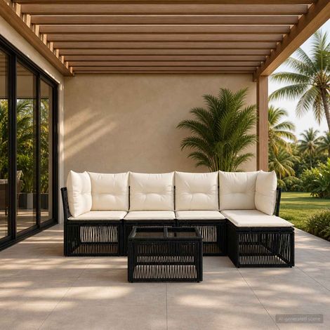 vidaXL Conjunto de sofás de jardín 6 uds. Negro ratán sintético (1/5)