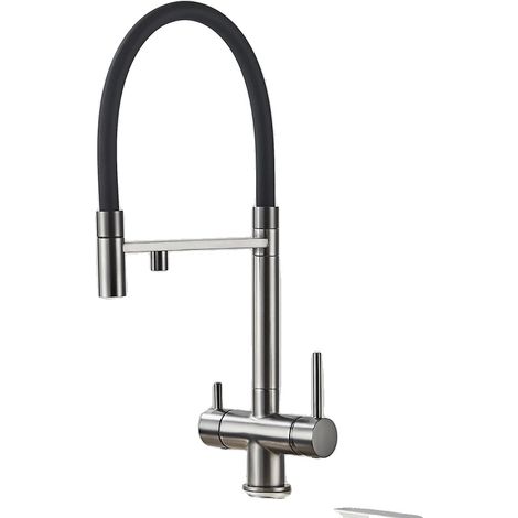Flexible, ausziehbare Küchenarmatur, zwei Wasserfunktionen, elegante Messingoberfläche (1/2)