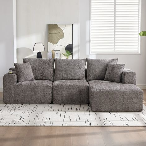 Modulares Ecksofa in L-Form, 261 x 165 x 80,5 cm, Dunkelgrau, Chenille, mit Becherhalter HAVRYA (1/5)