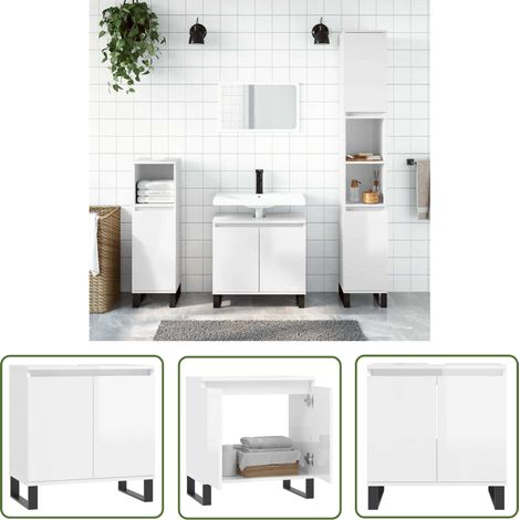 The Living Store Armoire de bain blanc brillant 58x33x60 cm bois d'ingénierie - Meuble De Salle De Bain - Armoire De Salle De Bain - Rangement Salle De Bain - Commode Salle De Bain - Design Industriel (1/5)