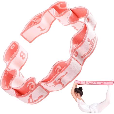 Yoga Stretching Gurt mit 8 Positionen, Fitness Stretchband für Pilates & Gymnastik, Mehrstufiges Dehnungsband mit Zahlen-Anzeige für Effektives Training (Rose) (1/5)