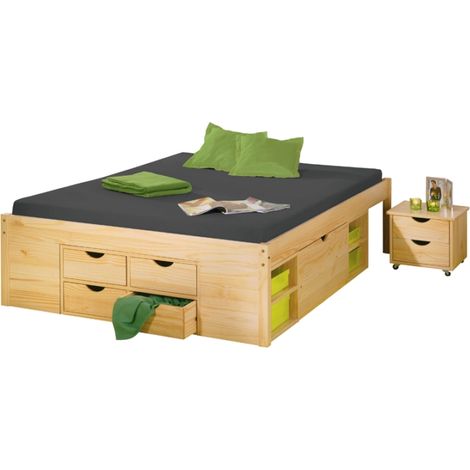 Letto con contenitori +comodino claas 166x209x47,5h pino massello con doghe - Inter Link (1/10)