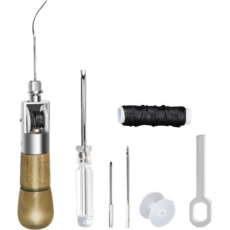 Ledernähset – 7-teiliges Handwerkzeugset für Leder und Canvas – 45 cm und 54 cm lange Nadeln – Garn + Spule + Nadelschlüssel + Schraubendreher (1/5)