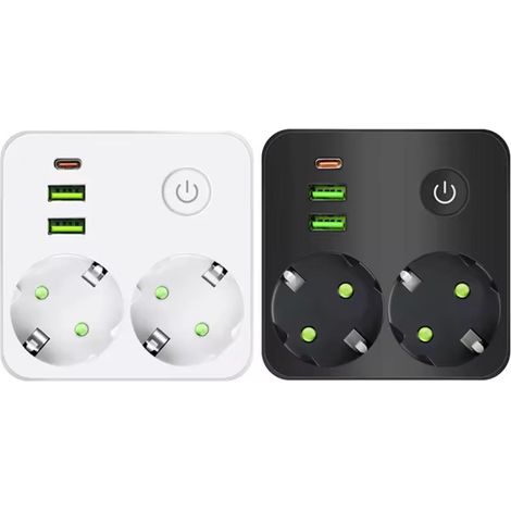 ORION91oficial® - Base Multiestación Blanco 5 en 1 2 salidas de CA 2 USB A 1 USB C Carga Rápida - spaziOrion91 - Pack x2 (1/5)