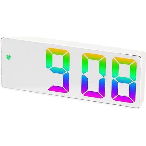 Réveil numérique LED avec fonction snooze, affichage de la température et de l'heure, grand format, finition miroir, couleur 07 (1/5)