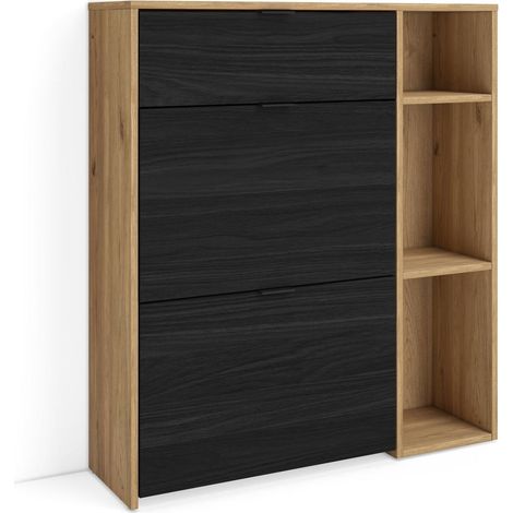 Skraut Home - Scarpiera Ingresso, Mobile Ingresso Salvaspazio, 90x27x102cm, 10 paia di scarpe, Armadio, Stile moderno, Rovere e nero (1/5)