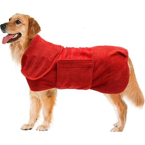 M-Rouge Peignoir Microfibre Super absorbante pour Chien, Sac de séchage Rapide pour Chien avec Extensible Ceinture, Manteau de séchage pour Animaux, Convient pour Douche, Natation (1/4)