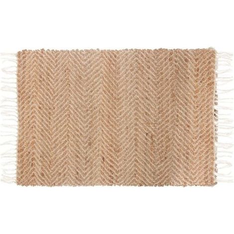 Tapis Jute Éthnique Rectangulaire avec Rayures Zigzag 60x90 cm - Blanc - SILUMEN
