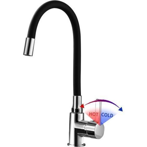 Küchenarmatur, Einhebelmischer für Warm- und Kaltwasser, 360° schwenkbar, flexibel, Chrom, Schwarz