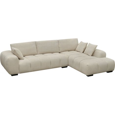 Habitat Et Jardin – Canapé d'angle Monceau 3 places en tissu chenille beige – Dimensions 307x207 cm – Assise confortable avec 6 coussins – Design élégant et durable