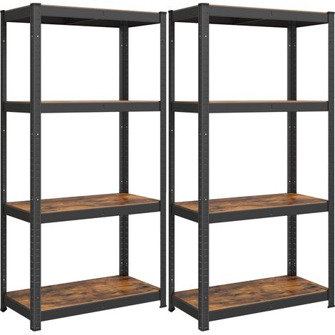 Lot de 2, Étagère de Rangement à 4 Niveaux, 40 x 80 x 160 cm, Capacité 520 kg, Planches Réglables, Style Industriel, pour Cuisine, Salon, Marron Rustique et Noir GLR044B12 (1/5)