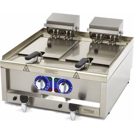 Friteuse professionnelle 2 X 10 L ECO - 400V - avec robinet de vidange, inox – Maxima (1/5)