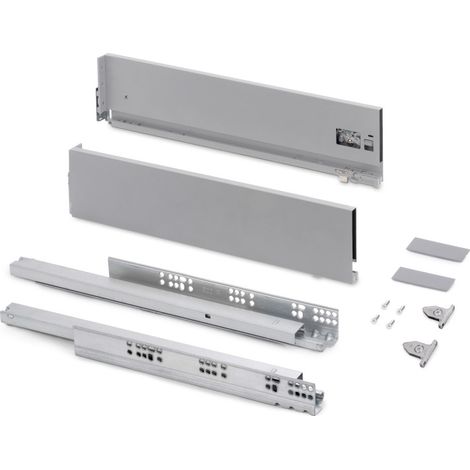 Emuca Cassetto esterno Vertex con regolazione 3D altezza 131mm, 40kg, profondità 400mm, Acciaio, Verniciato alluminio (1/5)