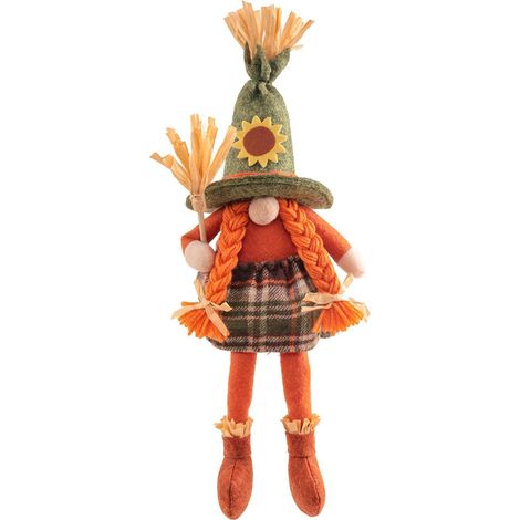 Gnome Décor Automne - Gnome En Tissu Orange Avec Citrouille Et Balai - Décoration De Table Intérieure Fermière - Lot De 2 - 24 Cm (1/5)