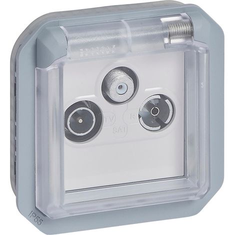 Prise TV-R-SAT étanche à sorties multiples Plexo Grise composable LEGRAND 069558L (1/3)