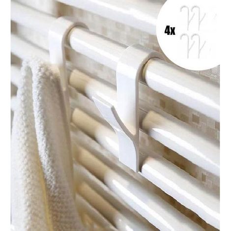 4 Crochets porte-serviettes, Support radiateur, Acier robuste, Salle de bain, Cuisine (1/2)