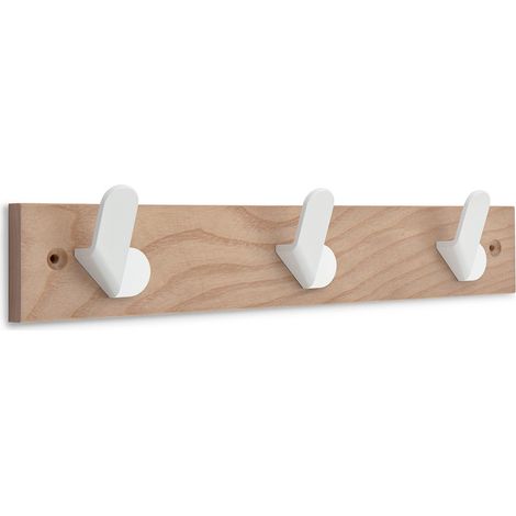 Patère En Frêne Modèle Nordik Avec 3 Crochets Blancs, 360 X 68 X 51 Mm