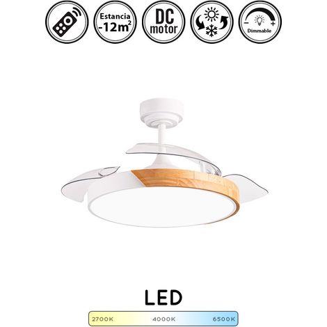 Ventilador de techo con luz silencioso DC con mando Taoro blanco madera 92 cm invierno-verano color luz regulable (1/3)