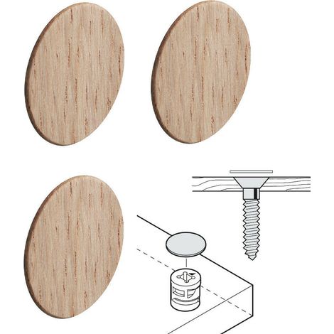 Cyclingcolors – Lot de 4 caches trou bois 18 mm – Autocollants en chêne naturel – Pour recouvrir vis – Ponçables et teintables