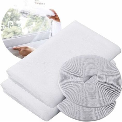 Moustiquaires Pour Fenêtre, Toile haut de gamme en ibre de verre, Protection eficace contre les insectes, 150 x 200 cm,Avec 2 Rouleaux Bandes Autocollantes, blanc