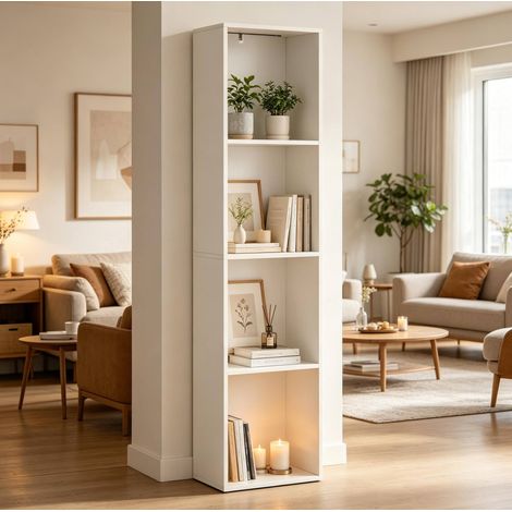 Vertikales Bücherregal mit 4 Fächern und RGB-Beleuchtung, Weiß HAVRYA (1/5)