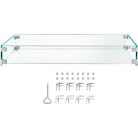 Pare-vent pour foyer extérieur 96,5x26,7x15,2 cm verre trempé transparent pieds stables foyer propane gaz (1/5)