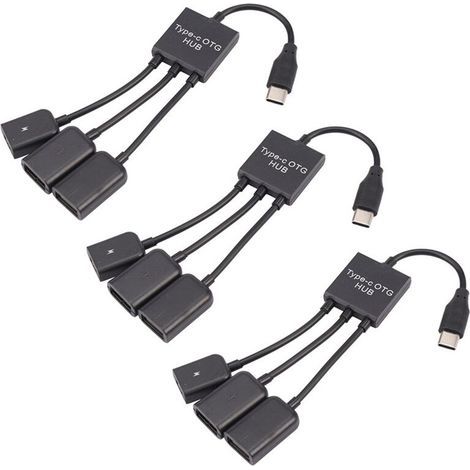 Hub OTG 3-en-1 avec 1 connecteur USB 3.1 Type-C mâle vers 2 connecteurs USB-A 2.0 femelles + connecteur Micro-USB femelle (1/4)